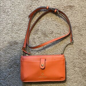 Orange Leather Crossbody Bag with Chain Strap